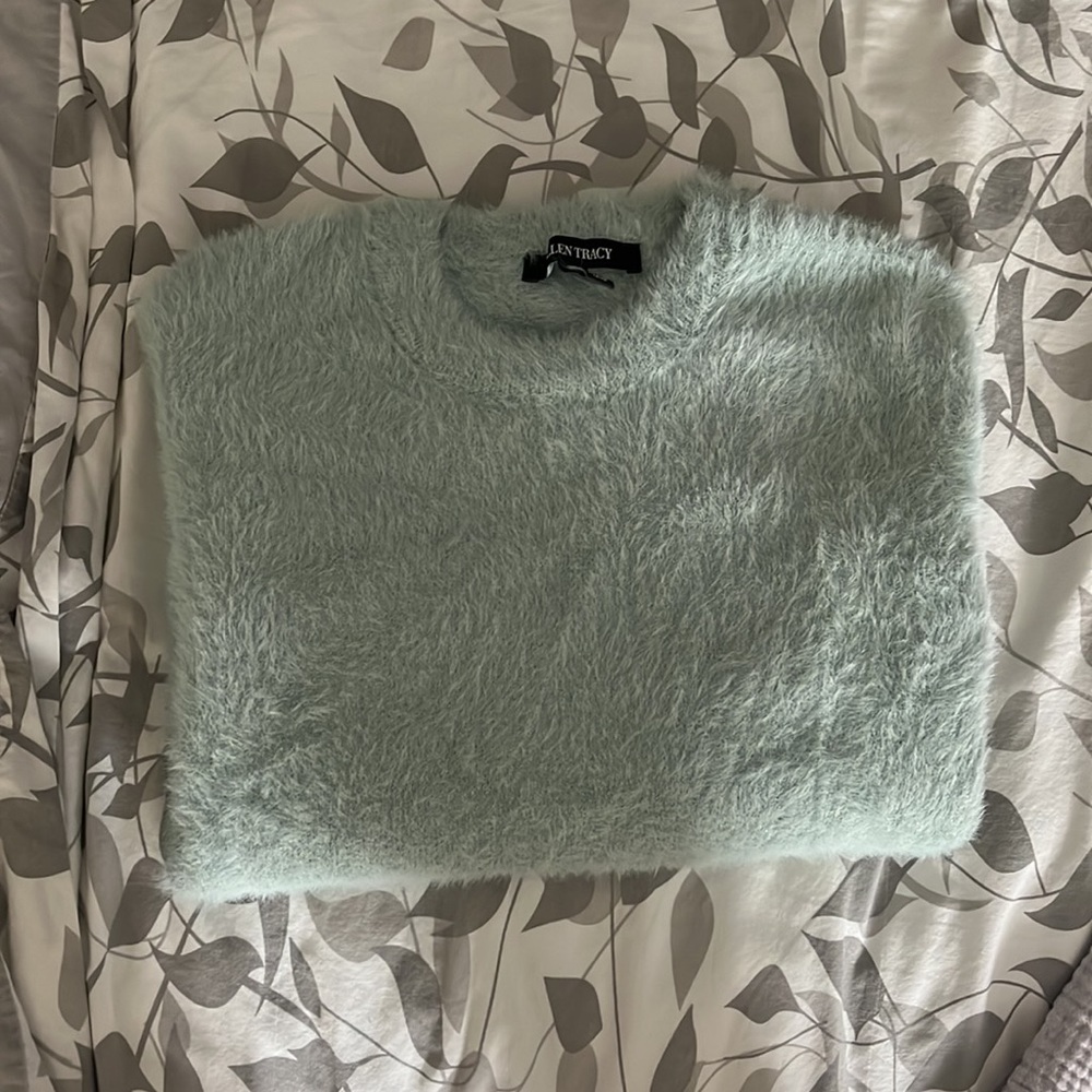 Fuzzy Soft Green Sweater With A Hint Of Sparkle T… - image 3